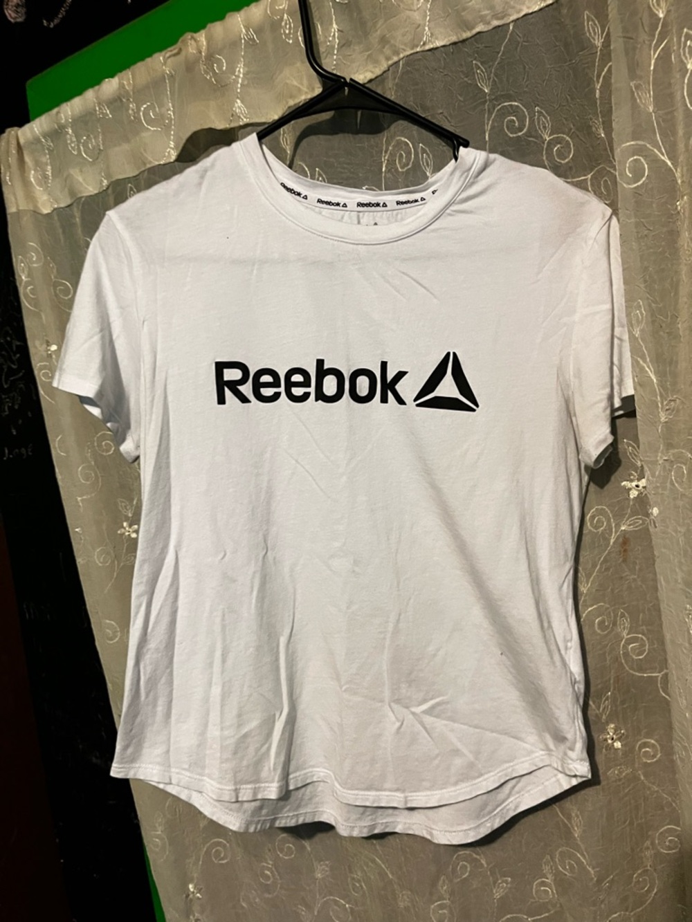 Reebok White and Black Logo Crew Tee